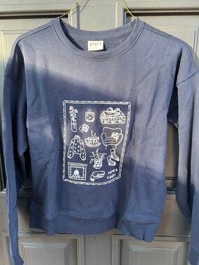 Pact Navy Blue Sweatshirt with White Home-Themed Graphic